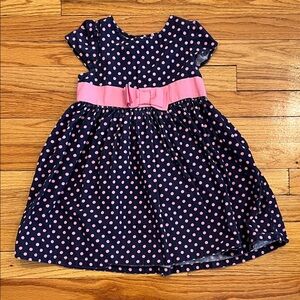 Gymboree Navy & Pink Polka Dot Corduroy Spring Dress with Ribbon Bow